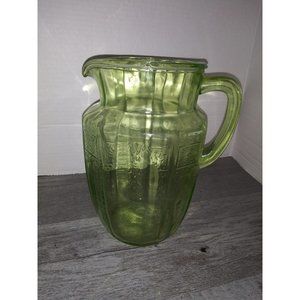 Vintage Hocking Glass Co Uranium Green Glass Carafe Pitcher Princess Pattern